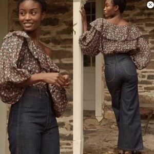 DÔEN | Cielito Ruffle Top Teal Canterberry Paisley  | Sz S